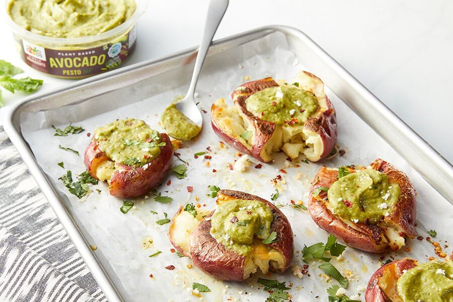 Avo Pesto Smashed Potatoes