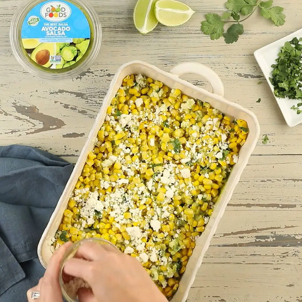 Cheesy Corn With Avocado Salsa