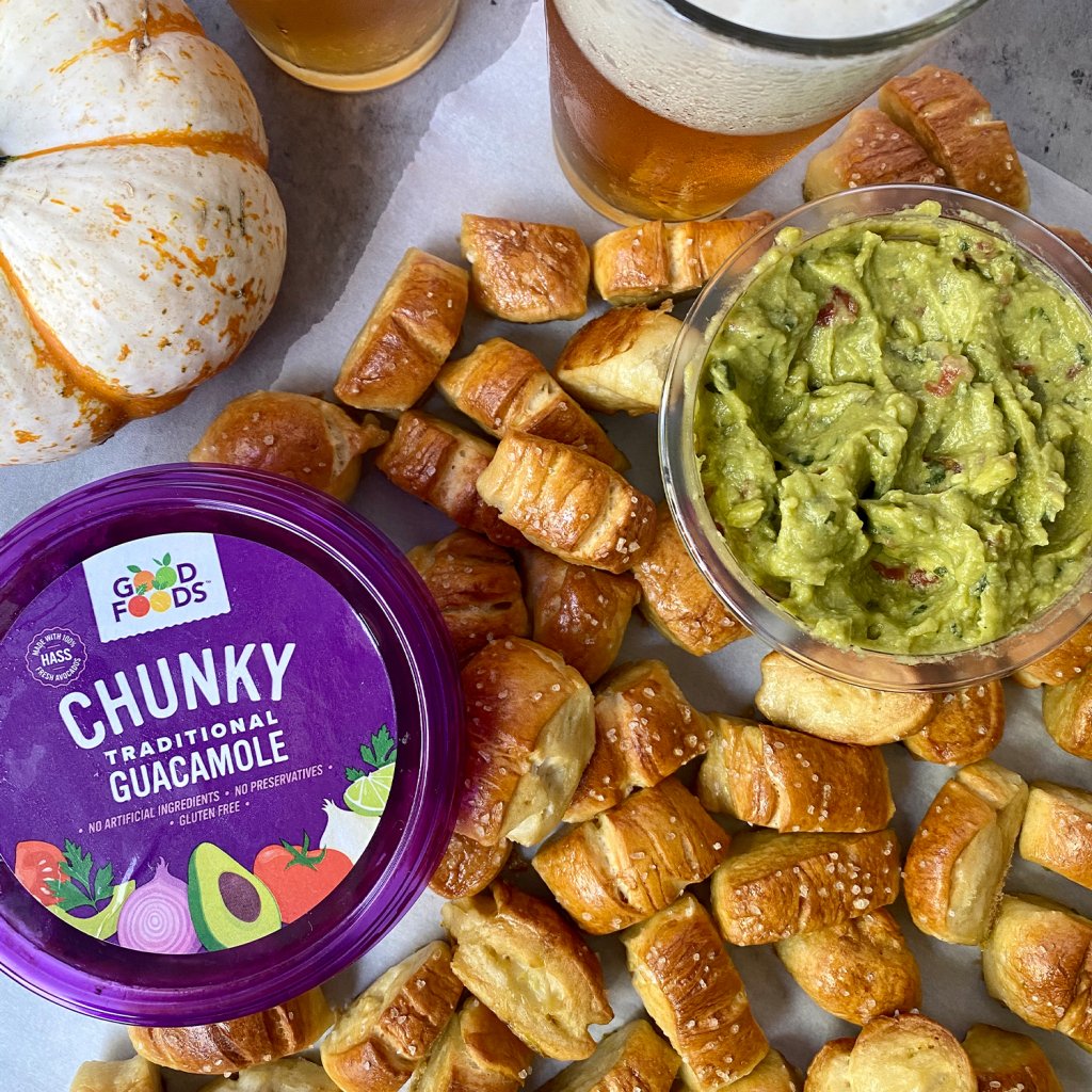 Pumpkin Beer & Pretzel Bites with Guacamole
