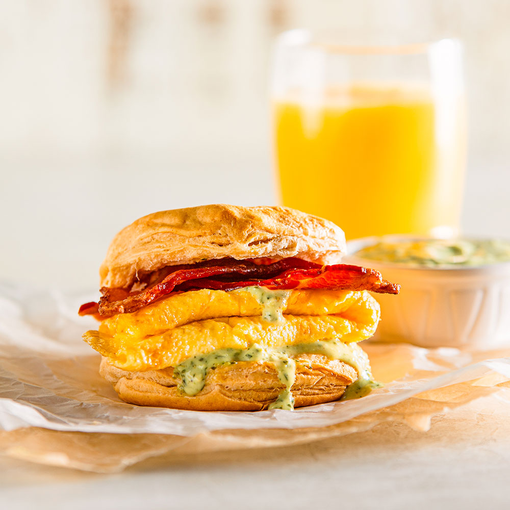Breakfast Biscuit with Sausage, Egg, American Cheese & Aji Verde
