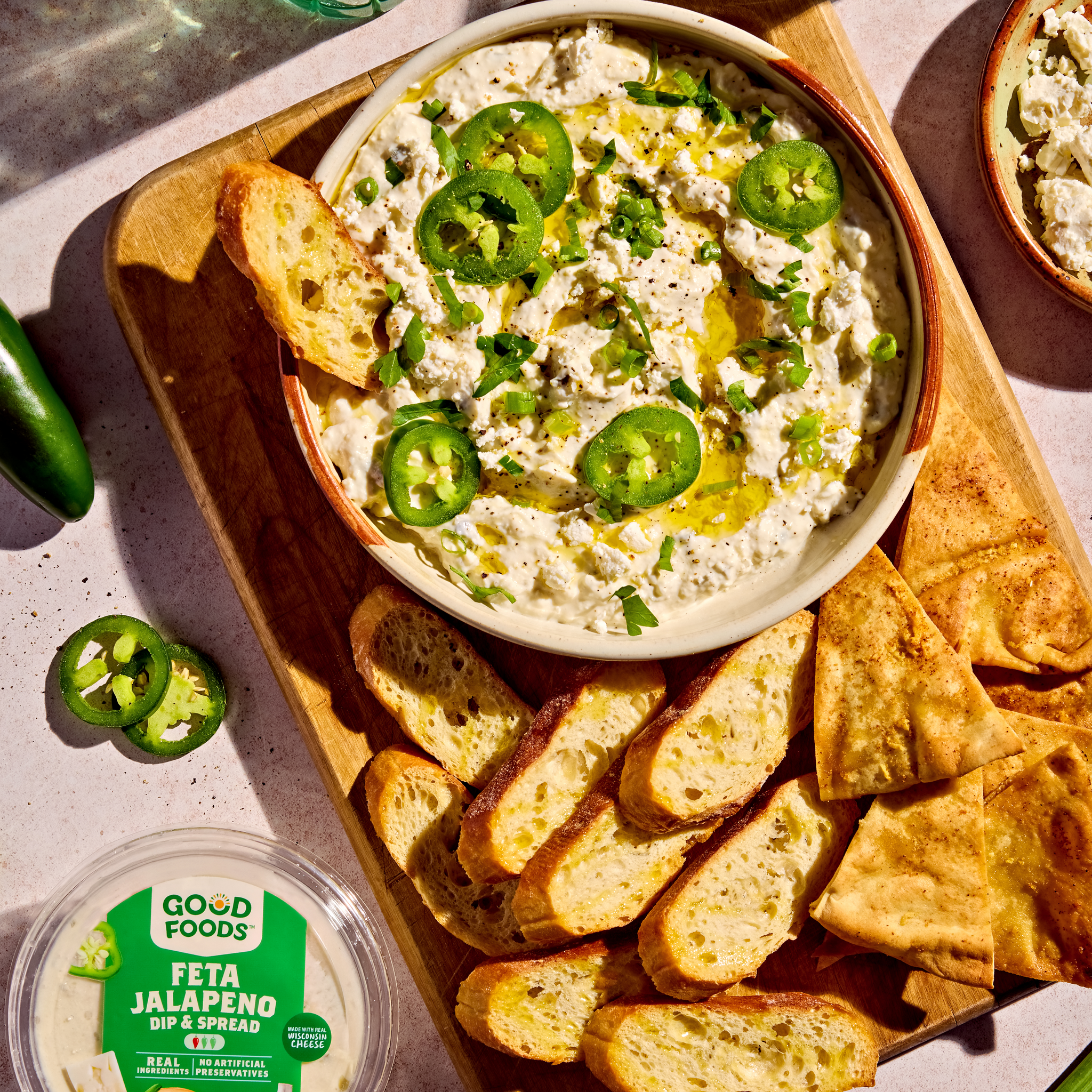 Feta Jalapeño Pita & Crostini Board